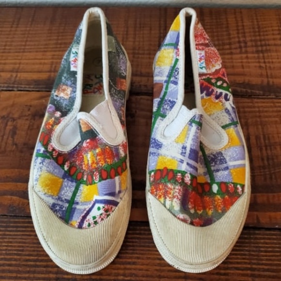 JAMS WORLD Vintage RARE 90s Abstract Retro Slip on Canvas Sneakers Shoes - Picture 2 of 7